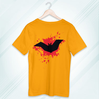 Golden Yellow Round Neck Oversized Cotton Printed T-shirt Blood Bat Unisex