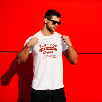 White Round Neck Classic Crew Solid T-shirt Built For Adventure Driven By Passion