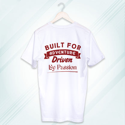 White Round Neck Classic Crew Solid T-shirt Built For Adventure Driven By Passion