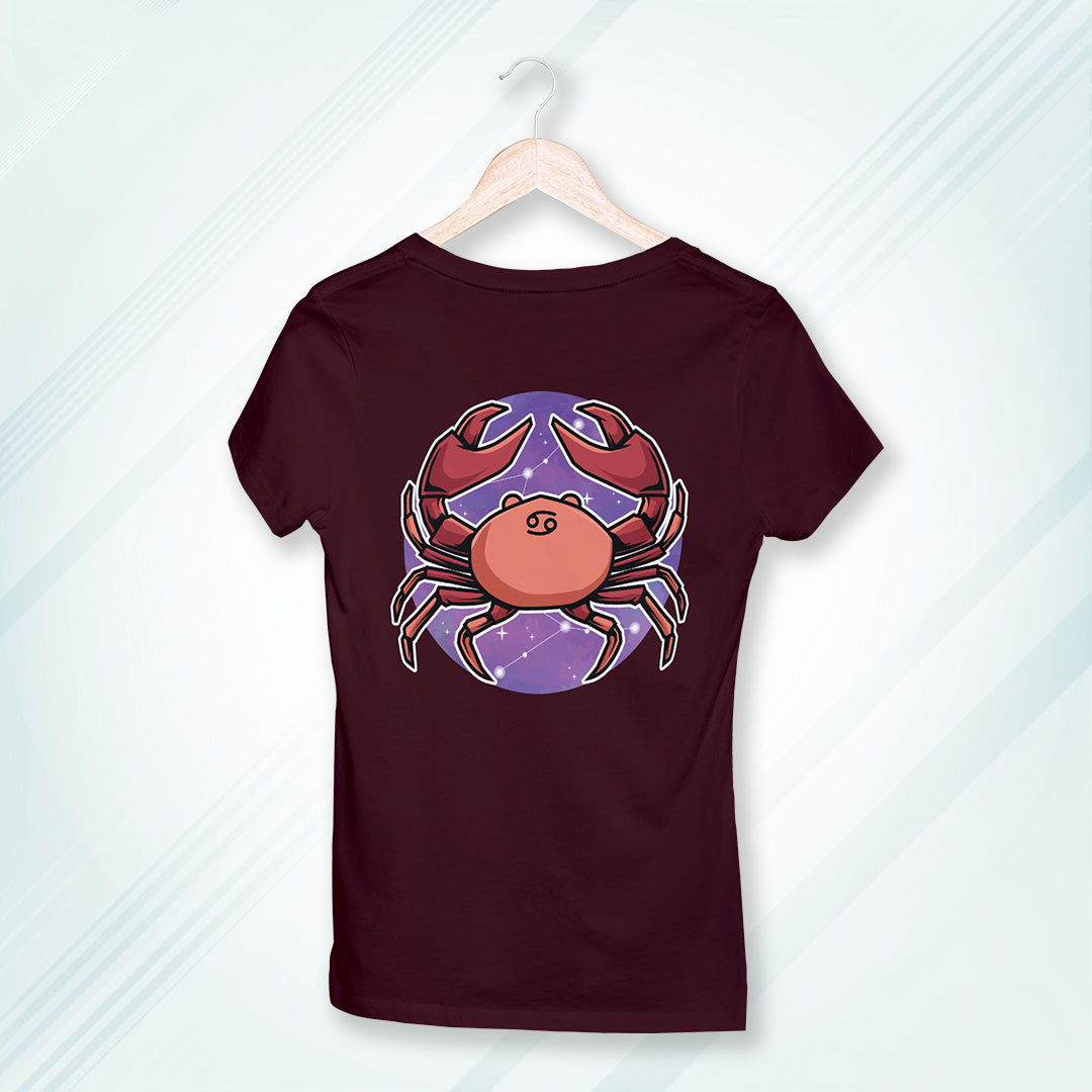 Maroon Round Neck Classic Printed Classic T-Shirt Cancer Horoscope | Women