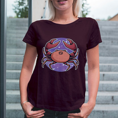 Maroon Round Neck Classic Printed Classic T-Shirt Cancer Horoscope | Women
