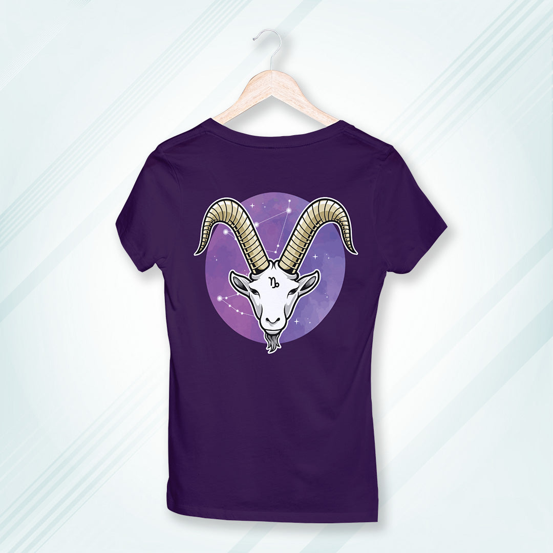Purple Round Neck Classic Printed Classic T-Shirt Capricorn Horoscope | Women