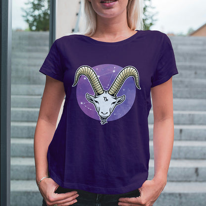 Purple Round Neck Classic Printed Classic T-Shirt Capricorn Horoscope | Women