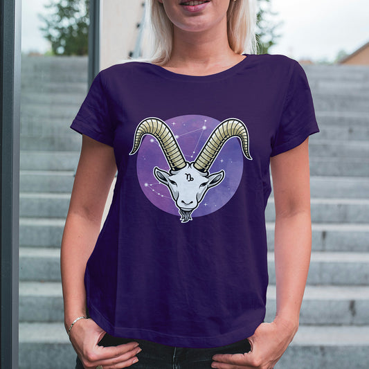 Purple Round Neck Classic Printed Classic T-Shirt Capricorn Horoscope | Women