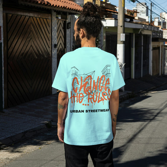 Mint Round Neck Oversized Cotton Printed T-shirt Change the Rules Urban Streetwear Unisex