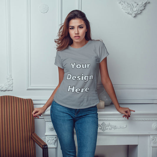 Charcoal Melange Round Neck Classic Customized T-Shirt Front Design | Women