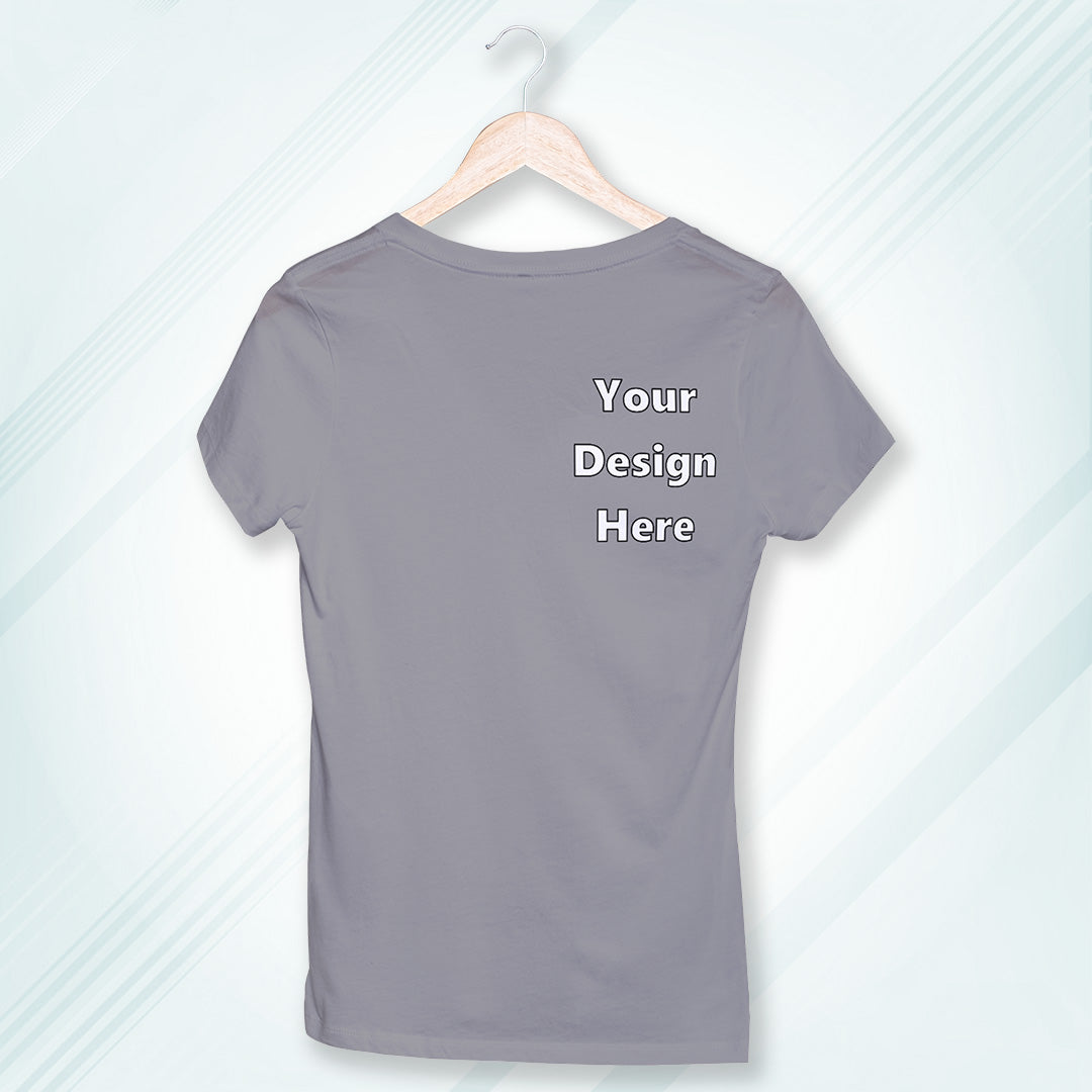 Charcoal Melange Round Neck Classic Customized T-Shirt Front Pocket Design | Women