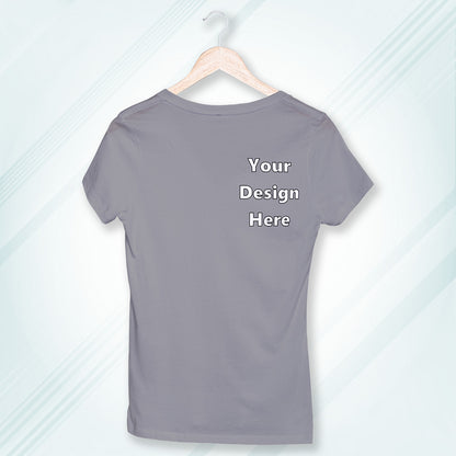 Charcoal Melange Round Neck Classic Customized T-Shirt Front Pocket Design | Women