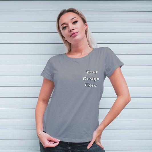 Charcoal Melange Round Neck Classic Customized T-Shirt Front Pocket Design | Women