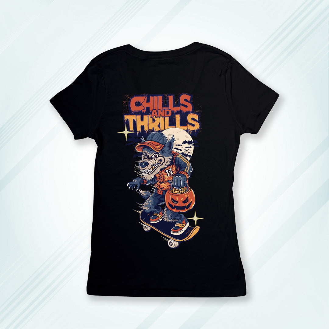 Black Round Neck Classic Printed Classic T-Shirt Chills and Thrills Skate | Women
