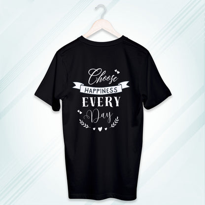 Black Round Neck Classic Crew Solid T-shirt Choose Happiness Every Day