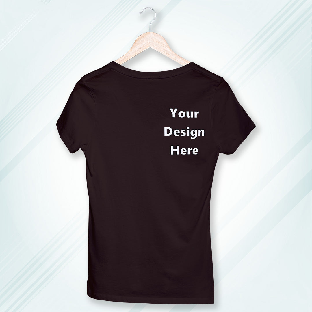 Coffee Brown Round Neck Classic Customized T-Shirt Front Pocket Design | Women