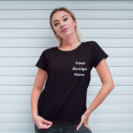 Coffee Brown Round Neck Classic Customized T-Shirt Front Pocket Design | Women