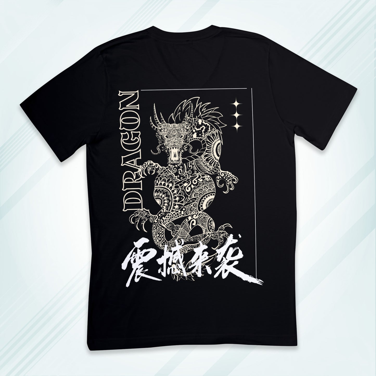 Black Round Neck Oversized Cotton Printed T-shirt Dragon Shock Unisex