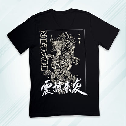 Black Round Neck Oversized Cotton Printed T-shirt Dragon Shock Unisex
