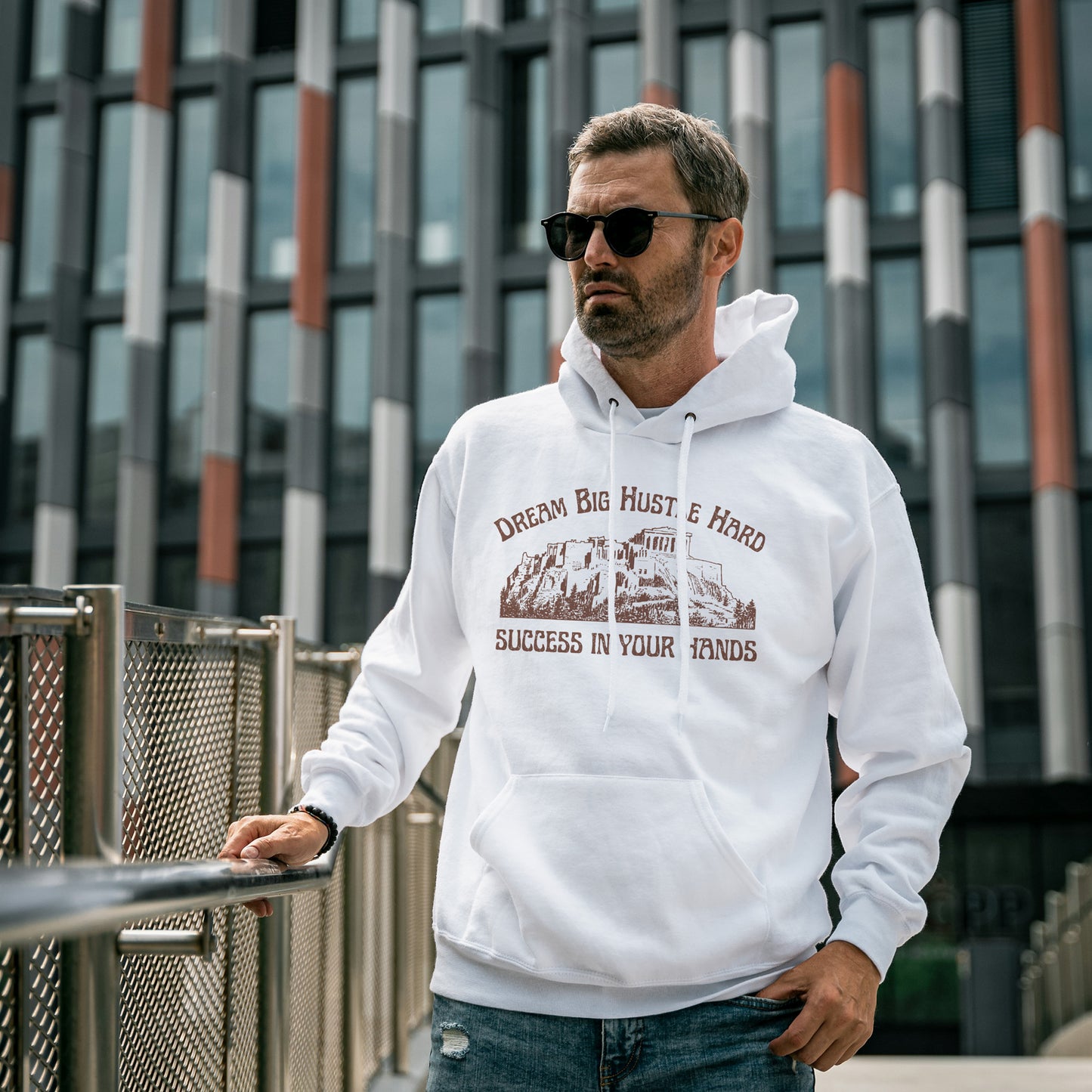 White Solid Hooded Sweatshirt | Dream Big Hustle Hard Success in Your Hands Unisex Hoodies