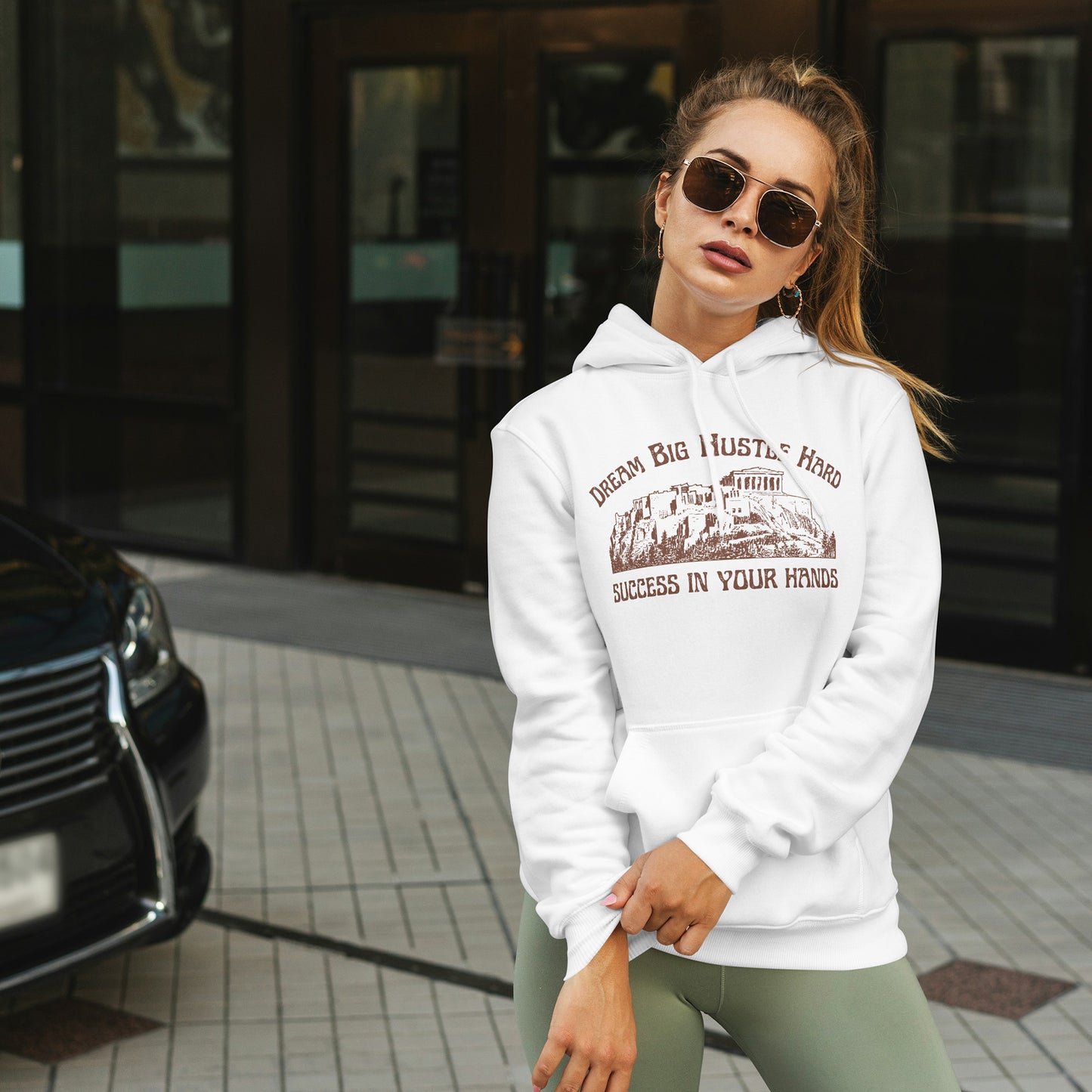 White Solid Hooded Sweatshirt | Dream Big Hustle Hard Success in Your Hands Unisex Hoodies