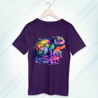 Purple Round Neck Oversized Cotton Printed T-shirt Dynamic Chameleon Unisex