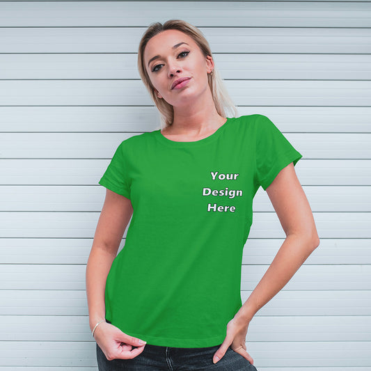 Flag Green Round Neck Classic Customized T-Shirt Front Pocket Design | Women