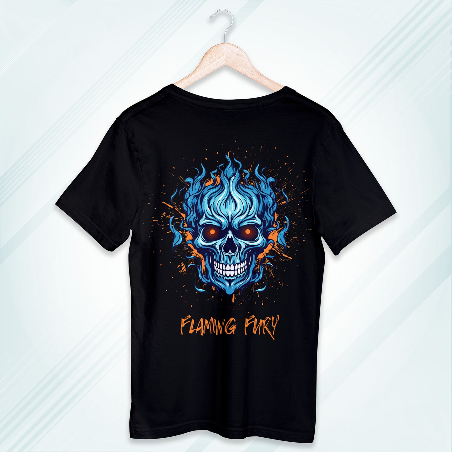 Black Round Neck Oversized Cotton Printed T-shirt Flaming Fury Unisex