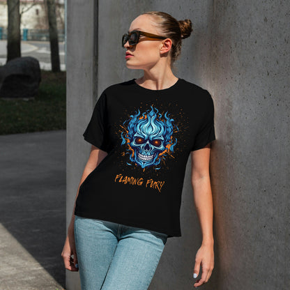 Black Round Neck Oversized Cotton Printed T-shirt Flaming Fury Unisex