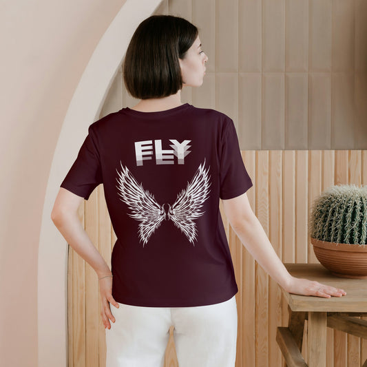 Maroon Round Neck Oversized Cotton Printed T-shirt Fly Wings Unisex