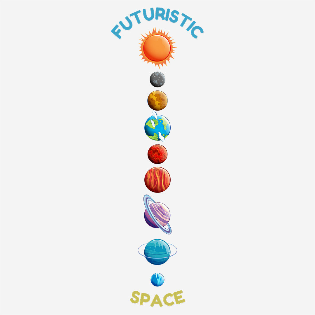 White Round Neck Classic Printed Classic T-Shirt Futuristic Space | Women
