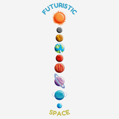 White Round Neck Classic Printed Classic T-Shirt Futuristic Space | Women