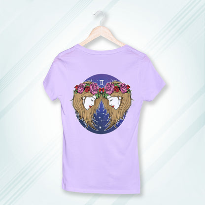 Lavender Round Neck Classic Printed Classic T-Shirt Gemini Horoscope | Women