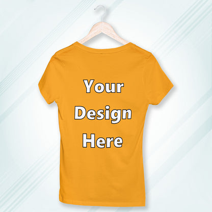 Golden Yellow Round Neck Classic Customized T-Shirt Front Design | Women