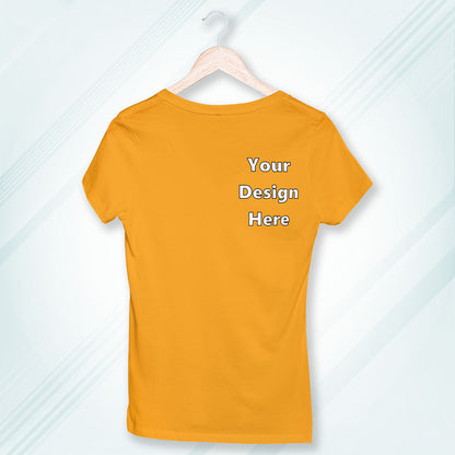 Golden Yellow Round Neck Classic Customized T-Shirt Front Pocket Design | Women