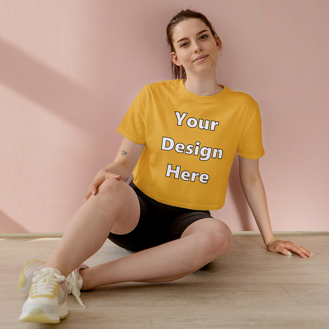 Golden Yellow Customized Regular Fit Crop Top Front Design | Women