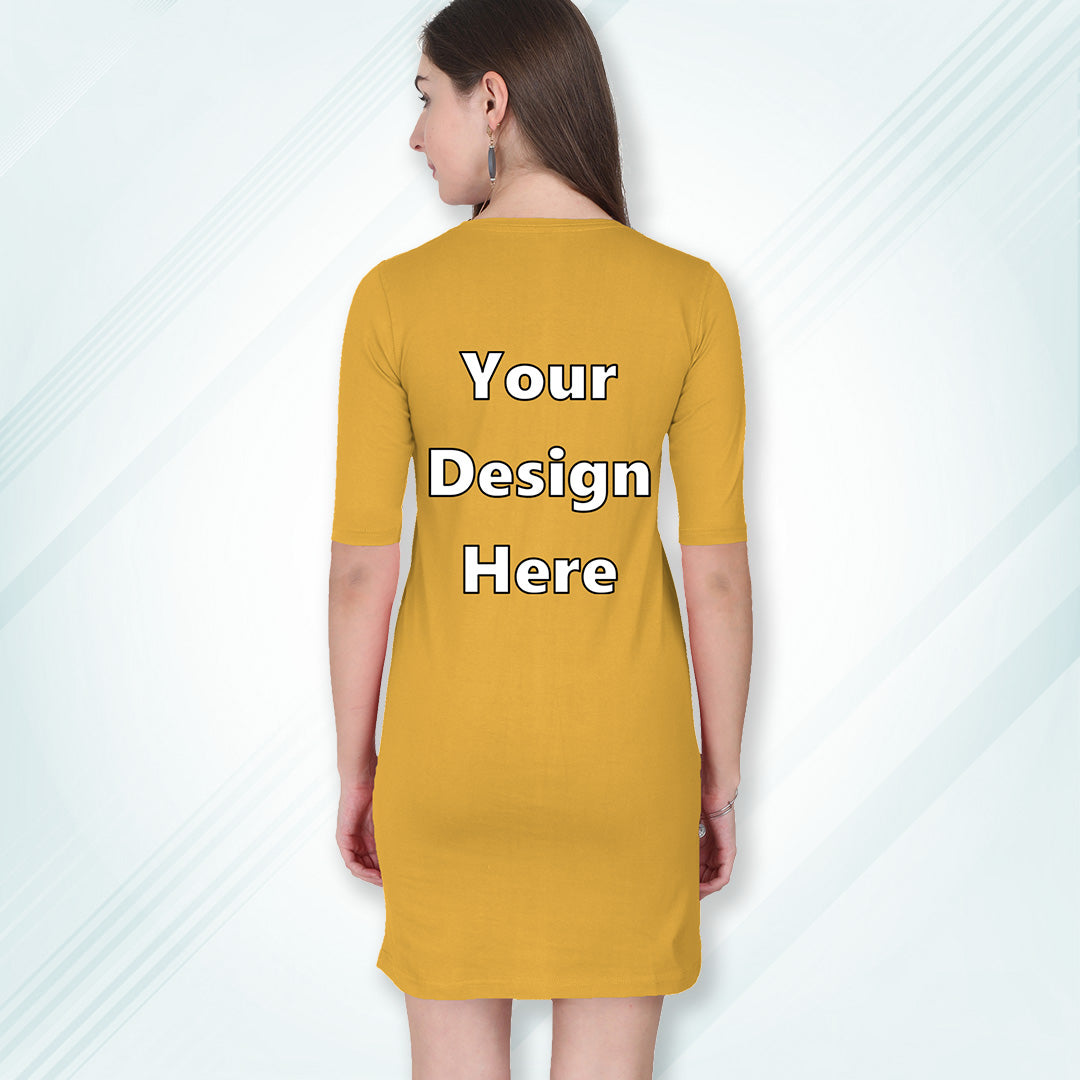 Golden Yellow Customized Long T-Shirt Dress with Side Pockets Back Design | Women