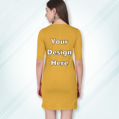 Golden Yellow Customized Long T-Shirt Dress with Side Pockets Back Design | Women