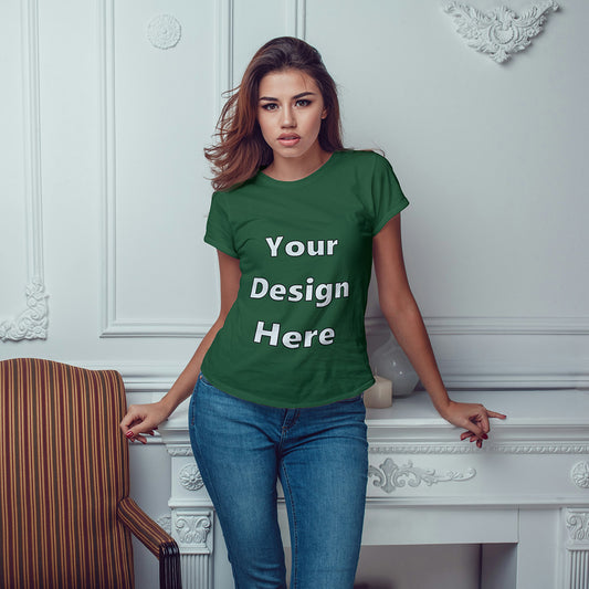 Green Round Neck Classic Customized T-Shirt Front Design | Women