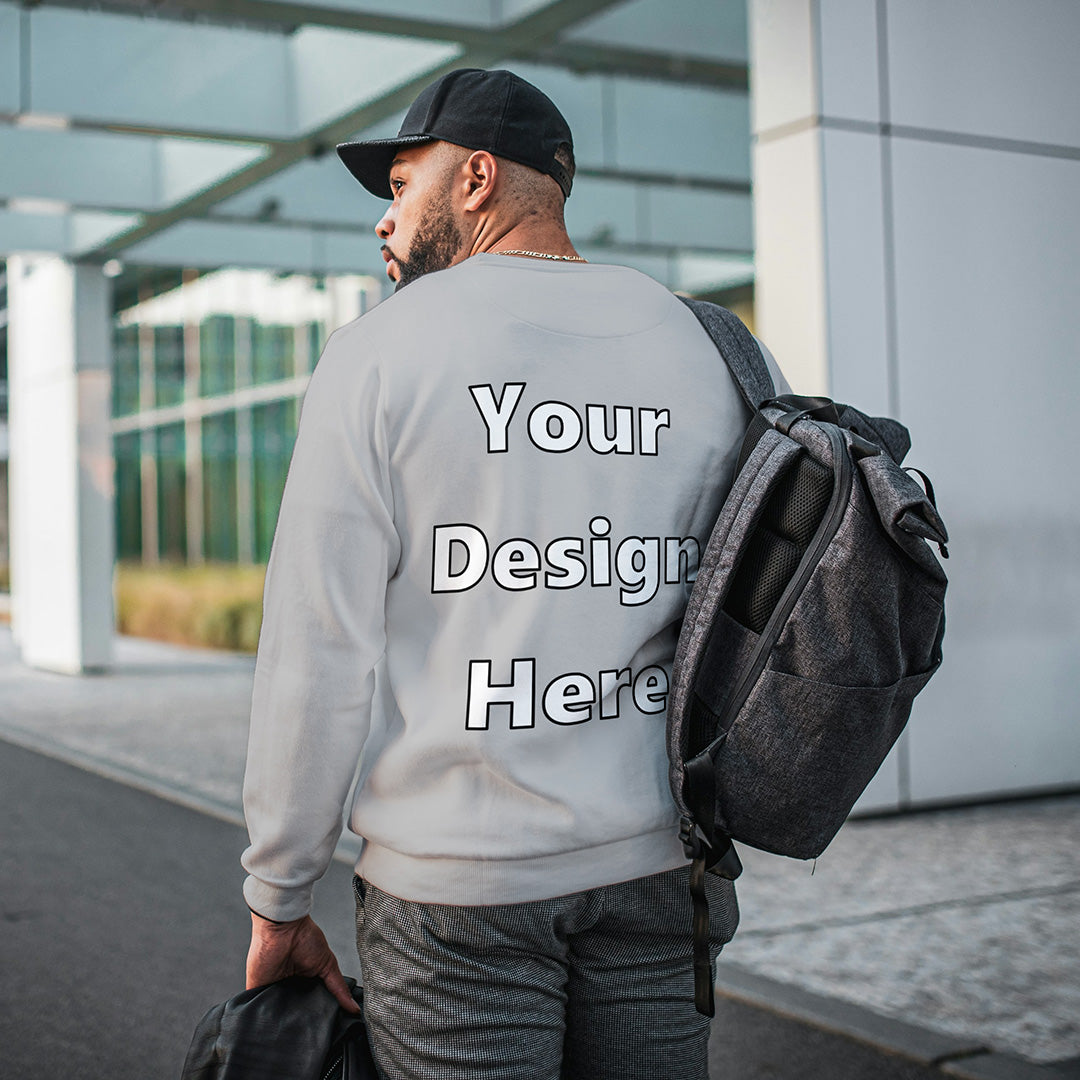 Grey Melange Back Customized Cotton Solid Sweatshirt | Unisex