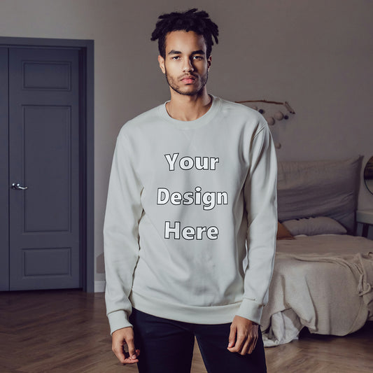 Grey Melange Front Customized Cotton Solid Sweatshirt | Unisex