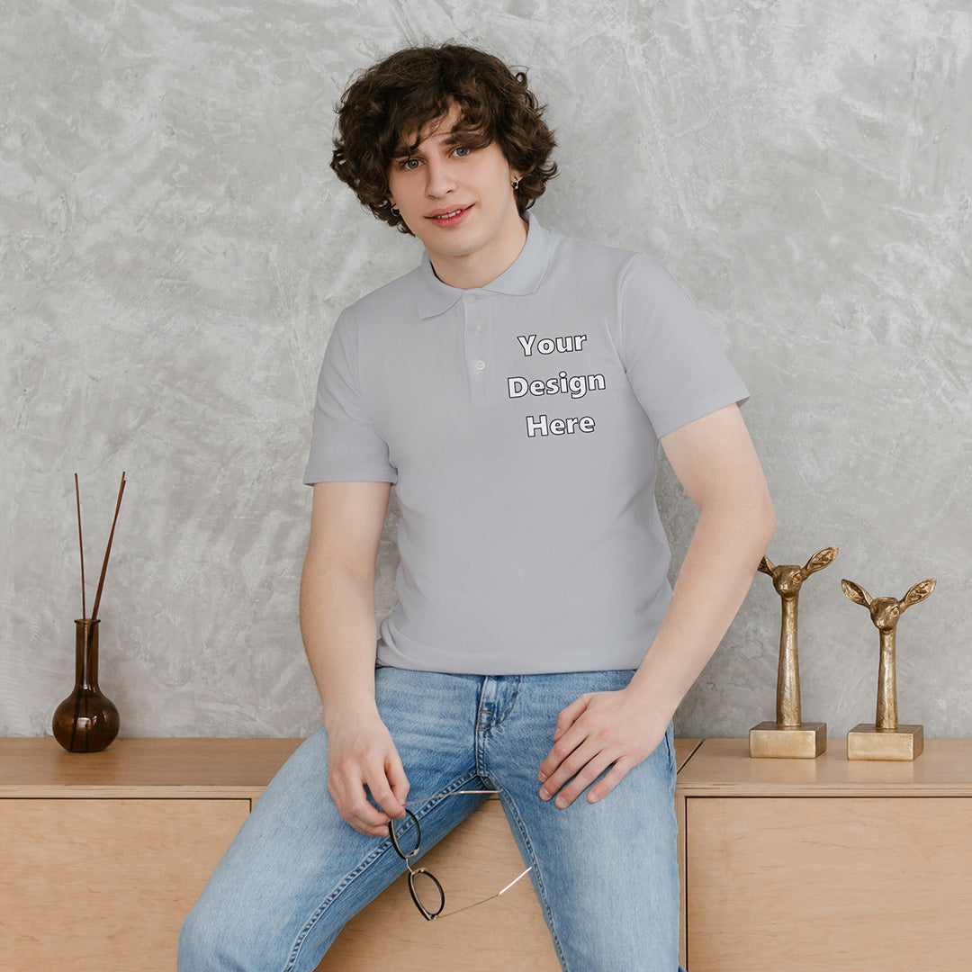 Grey Melange Customized Polo T-Shirt Front Pocket Design Regular Fit | Men