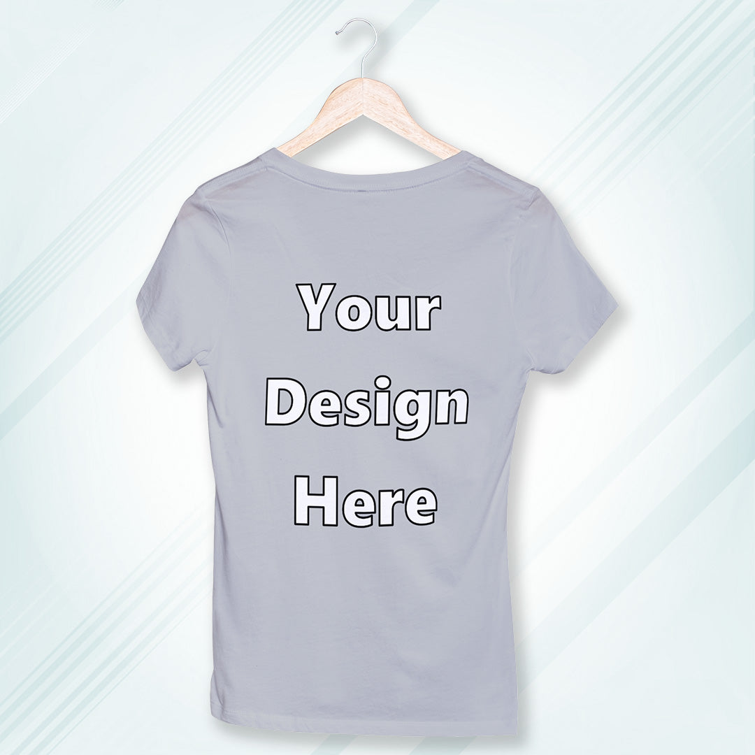 Grey Melange Round Neck Classic Customized T-Shirt Front Design | Women