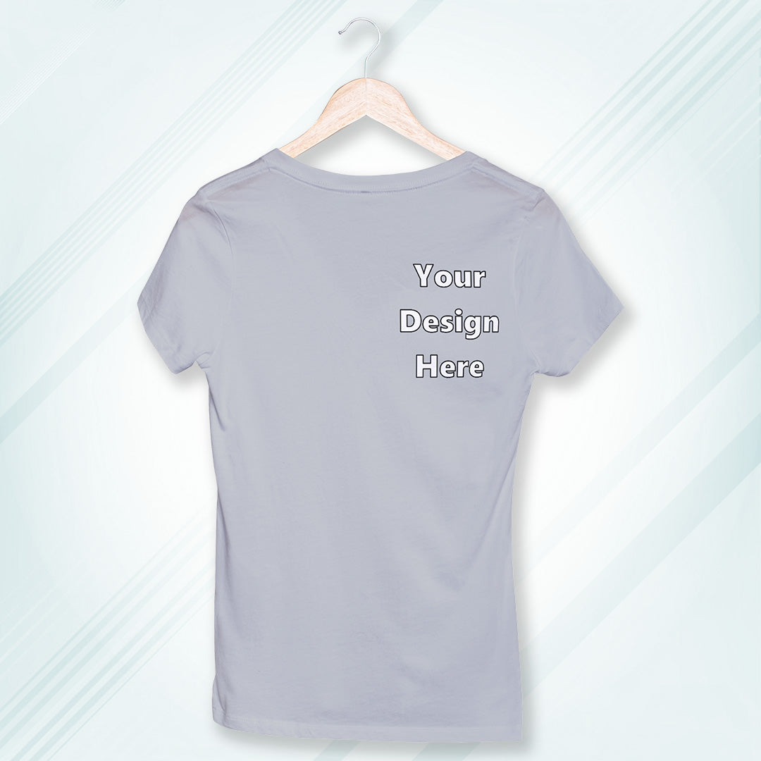 Grey Melange Round Neck Classic Customized T-Shirt Front Pocket Design | Women