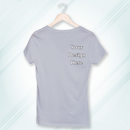 Grey Melange Round Neck Classic Customized T-Shirt Front Pocket Design | Women