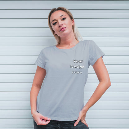 Grey Melange Round Neck Classic Customized T-Shirt Front Pocket Design | Women