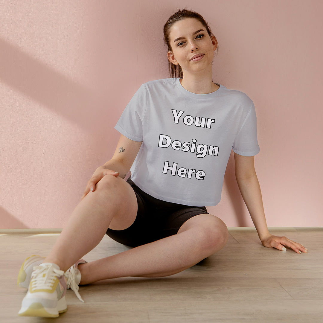 Grey Melange Customized Regular Fit Crop Top Front Design | Women