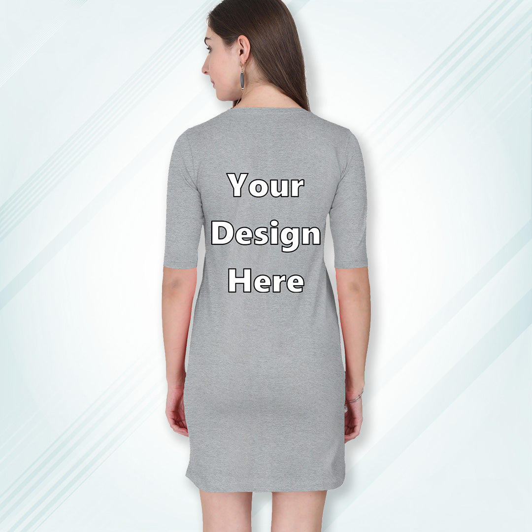 Grey Melange Customized Long T-Shirt Dress with Side Pockets Back Design | Women