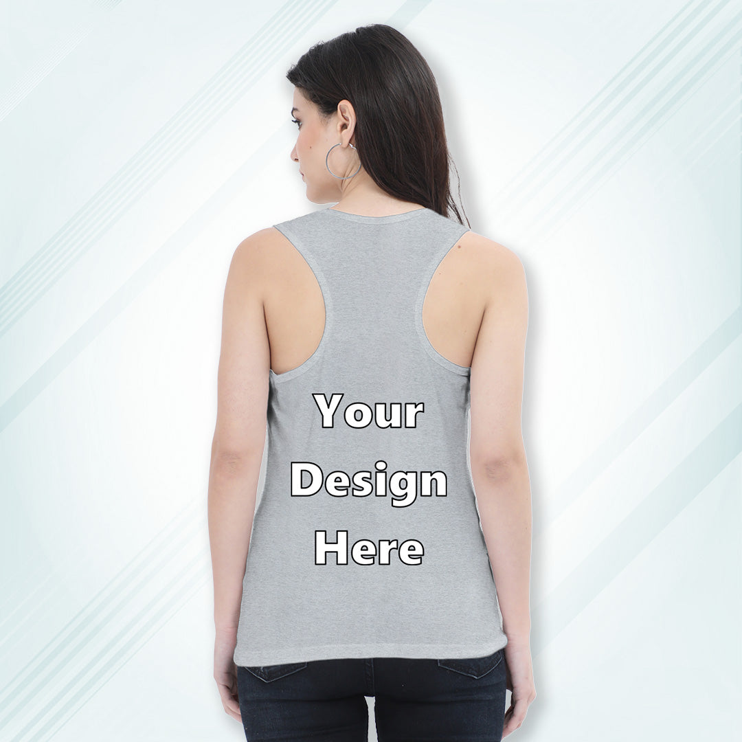 Grey Melange Customized Regular Fit Tank Top Back Design | Women