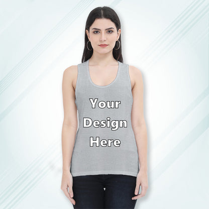Grey Melange Customized Regular Fit Tank Top Front Design | Women