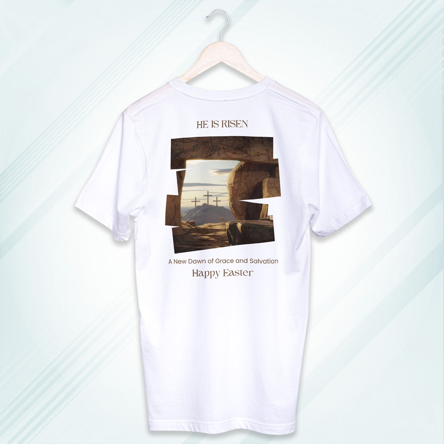 White Round Neck Classic Crew Solid T-shirt He is Risen Happy Easter