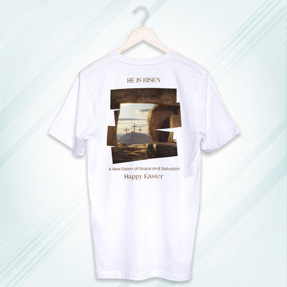 White Round Neck Classic Crew Solid T-shirt He is Risen Happy Easter