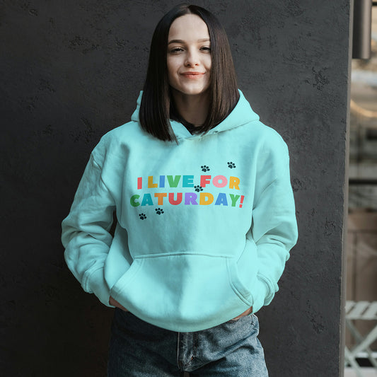 Mint Solid Hooded Sweatshirt | I Live For Caturday Unisex Hoodies