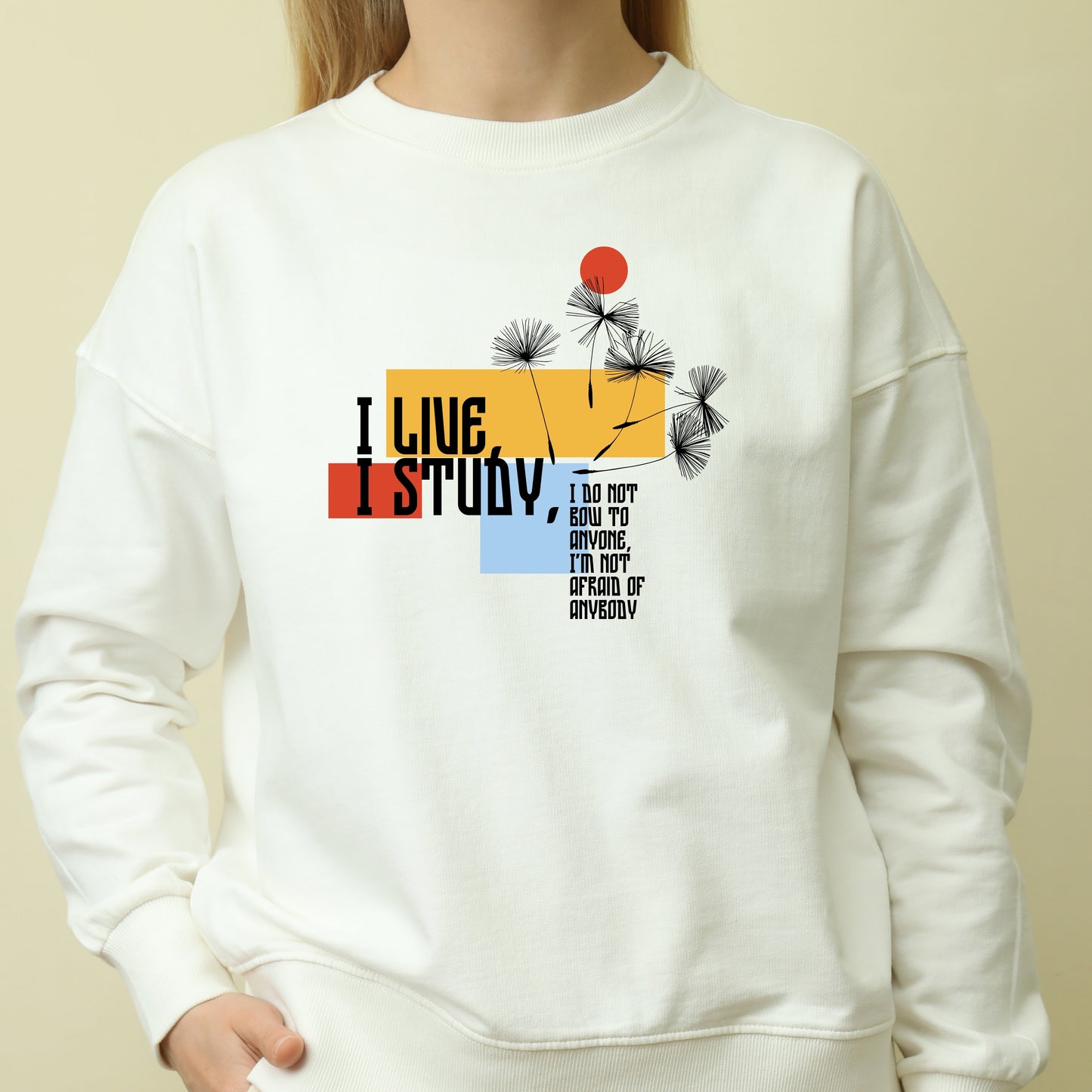 White Cotton Printed Unisex Sweatshirt I Live I Study